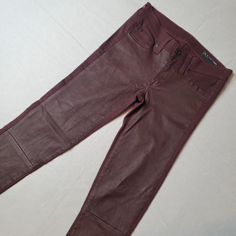 Rag & Bone For Intermix Women's Size 26 Lamb Leather Front Skinny Jeans Burgundy